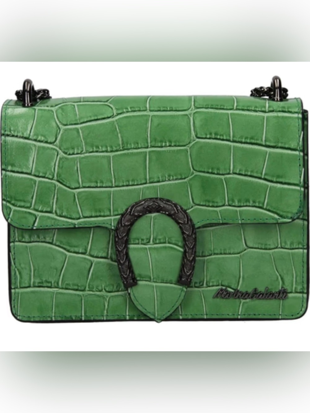 MarinaGalanti Green Croc-Embossed Shoulder Bag with Chain Strap. Just like NEW!